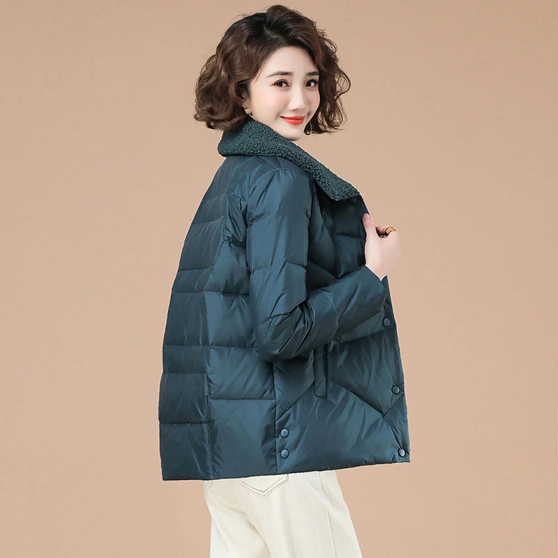 Light Weight Cropped Puffy Jacket Women's Winter Fashion Thin Casual Lamb Collar Down Jacket Warm Single Breasted Parkas Outwear