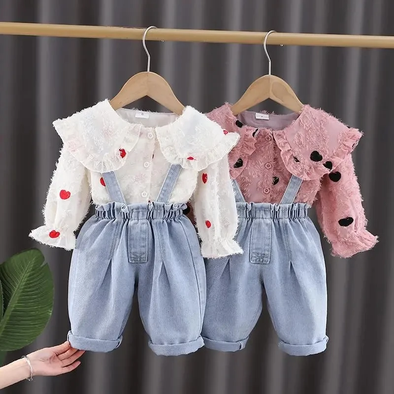 

New Spring Baby Girls Long Sleeve Top And Overall Pants 2 Pcs Sets For Kids Casual Sport Outfit Costume For Baby Girls Suit