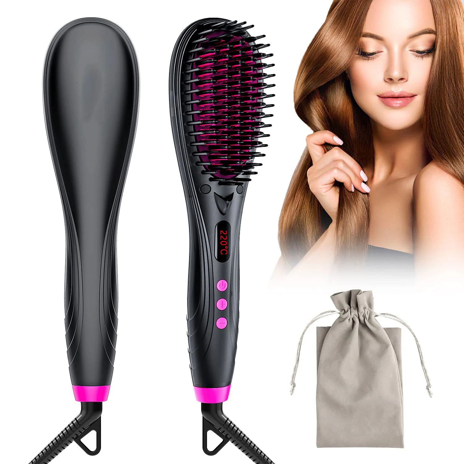 

Anion Hair Straightener Brush Hot Combs Anti-scalding Ceramic Hair Curler Heated Electric Smart Brush Hair Straightener