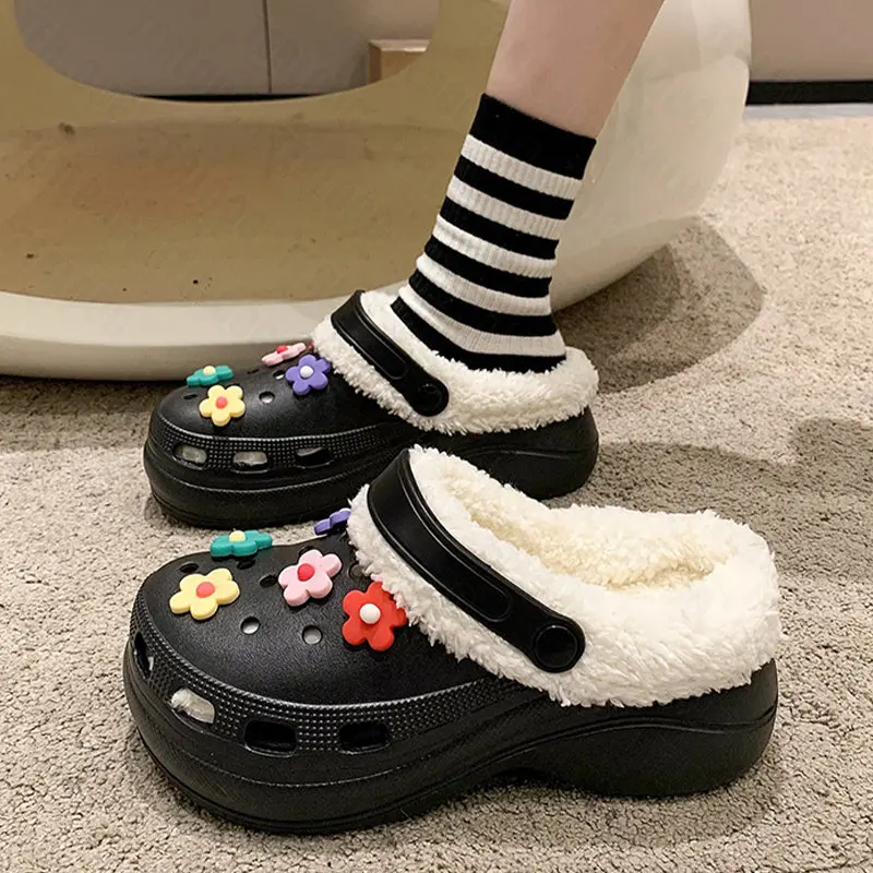 

Winter Plush Cotton Slippers Women Flats Platform Shoes 2022 New Casual Home Flip Flops Fashion Slingback Snow Fur Warm Shoes
