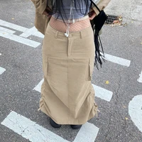 drawstring split long skirt women high waist fashion korean basic cargo skirts gray street lady harajuku y2k outfits