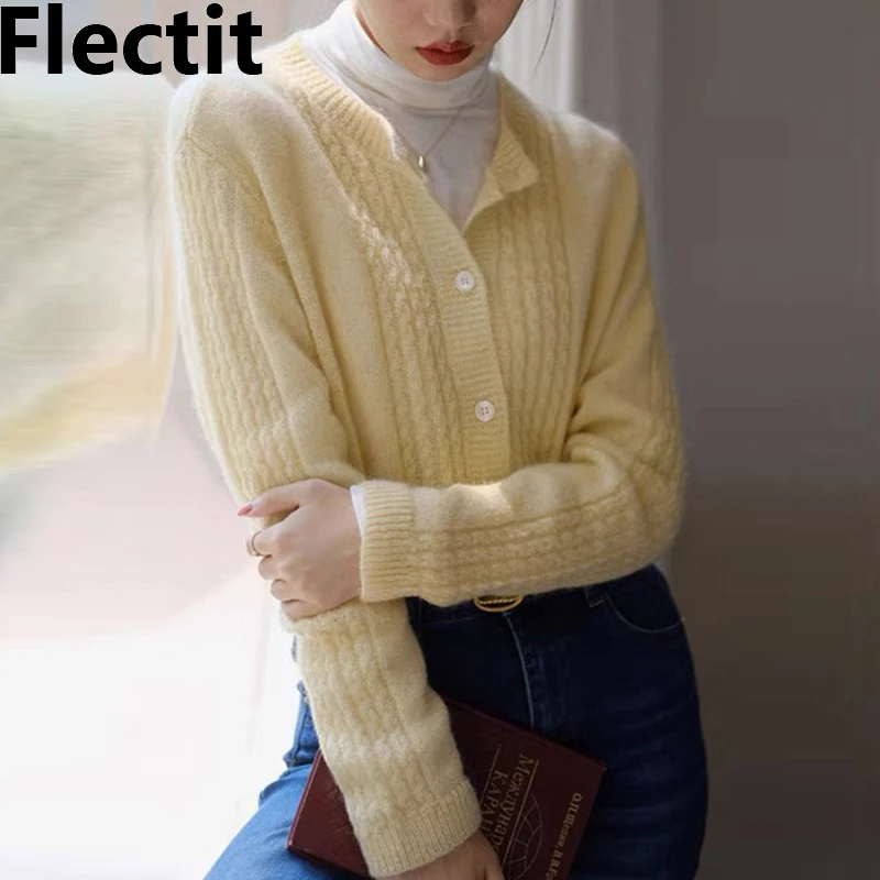 

Flectit Cardigan Women Long Sleeve Button Up Soft Knit Sweater Vintage Autumn Spring Knitwear