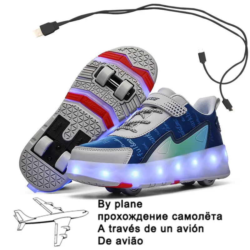 New Design Boys Girls Sneakers with Wheels USB Charging Sports Trainers Children Four Wheels Luminous  Roller Skate Shoes enlarge