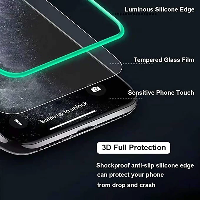 3PCS Luminous Tempered Glass For iPhone 14 13 12 11 Pro XS MAX XR Glowing Screen Protector For iPhone 11 12 13 14 Protector