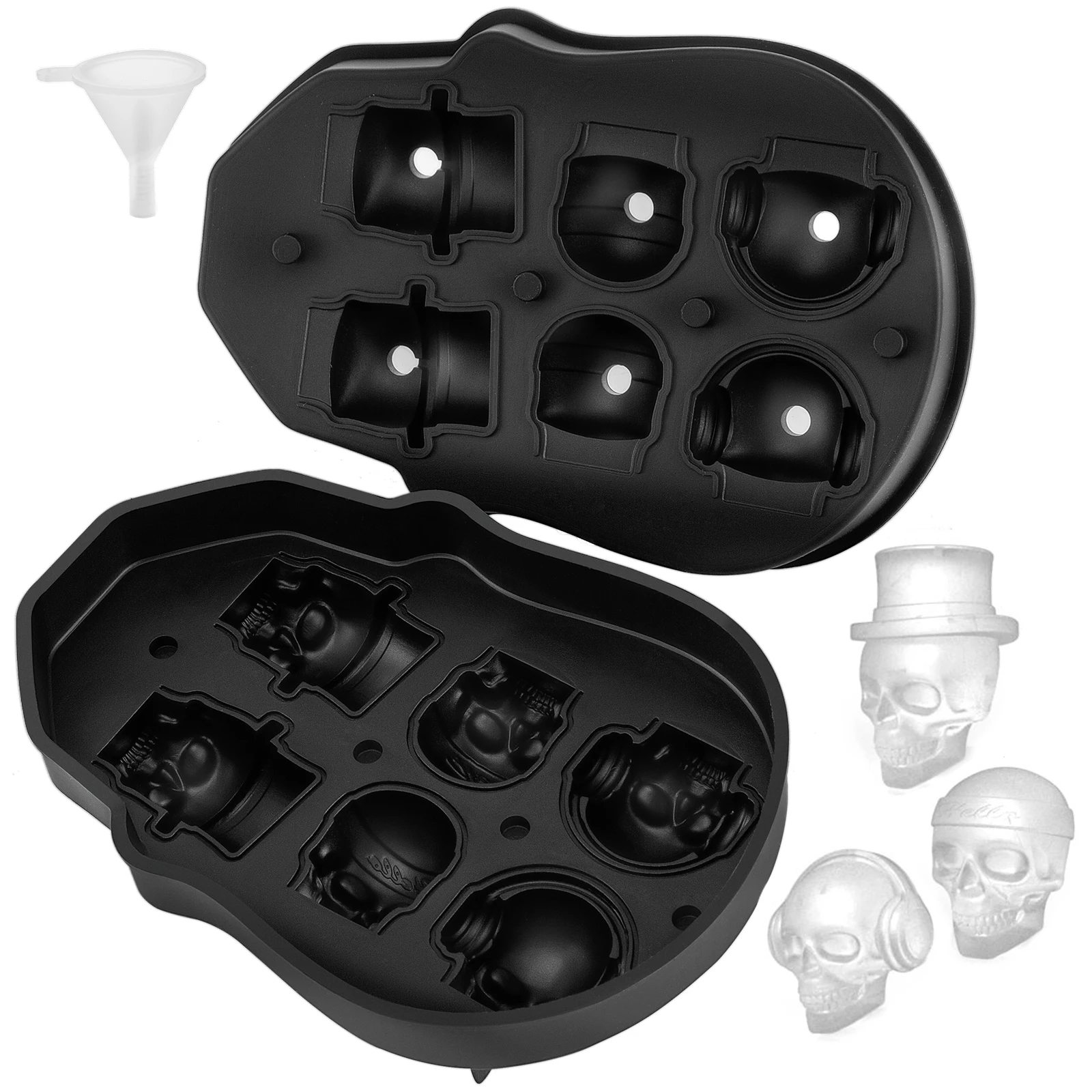 

VEVOR 6 Grid Ice Cube Maker Black Silicone 3D Skull Shape Tray Home Party Bar Cool Whiskey Icy Beverage Ice Ball Mold DIY Tool