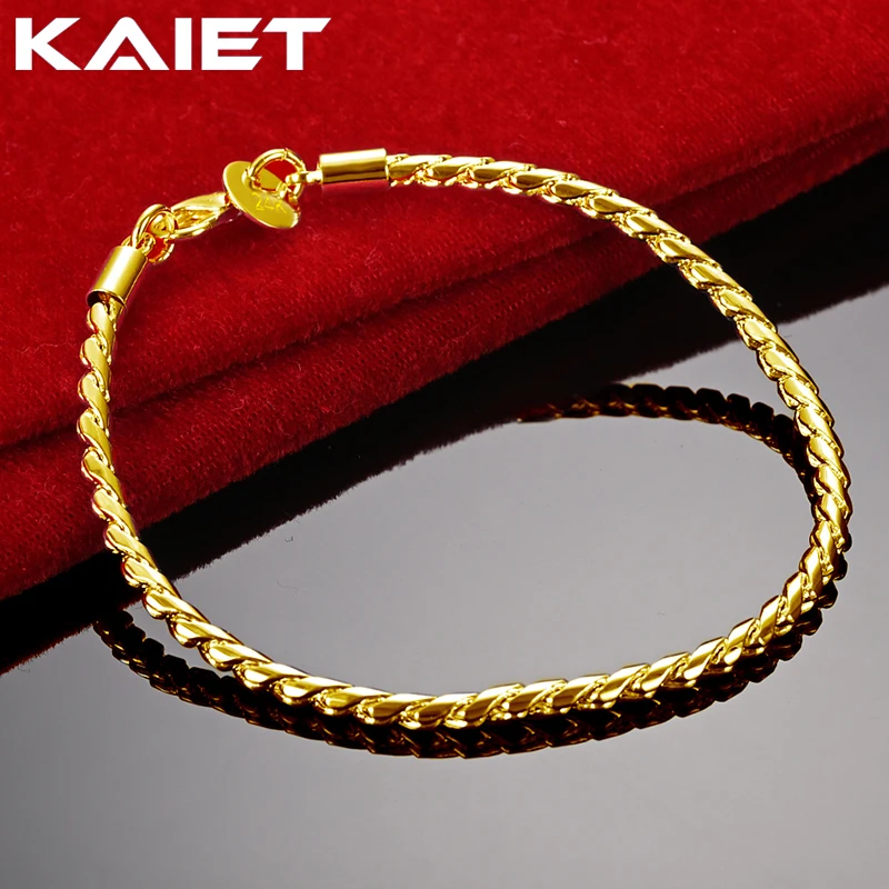 KAIET браслет-цепочка из стерлингового серебра 925 пробы 4 мм с покрытием 18-каратного