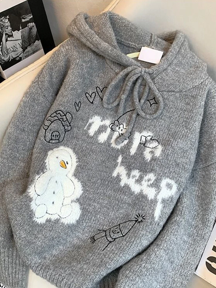 Zoki милые свитера со снеговиком женские ленивый ветер серый вязаное пальто с