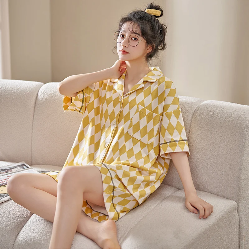 Pajamas Femme Satin Pajamas Set Women Sleepwear Women's Linen Set Woman 2 Pieces Sweet Cardigan Summer Loose Cute Short Sleeve