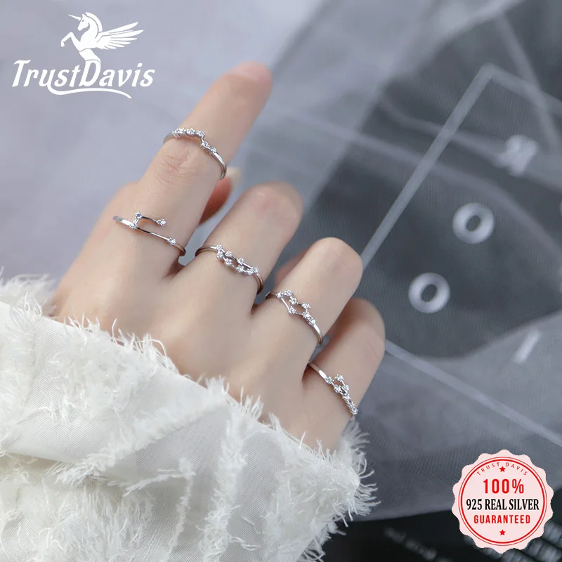 

Trustdavis 2019 Women 12 Constellation CZ Opening Fashion Jewelry Pure 100% 925 Sterling Silver Finger Rings Best Gift DA348