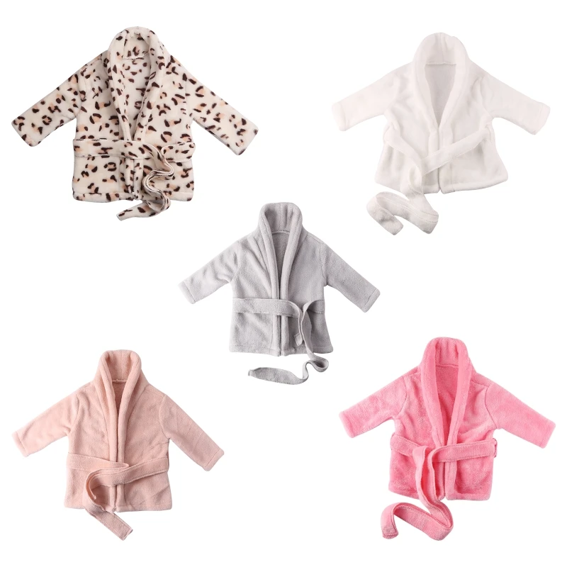 

N80C Newborn Baby Flannel Robe Bathrobe and Bath Towel Blanket Set Solid Color Photography Props Outfit for Boys Girls Posing