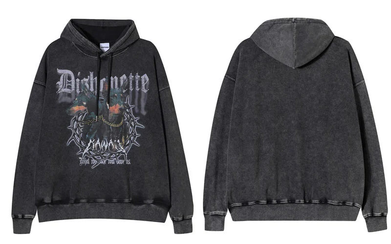 

Hip Streetwear Vintage Hop Hoodie Doberman Graphic Print Washed Hooded Sweatshirt Harajuku Fashion Casual Punk Gothic Pullover