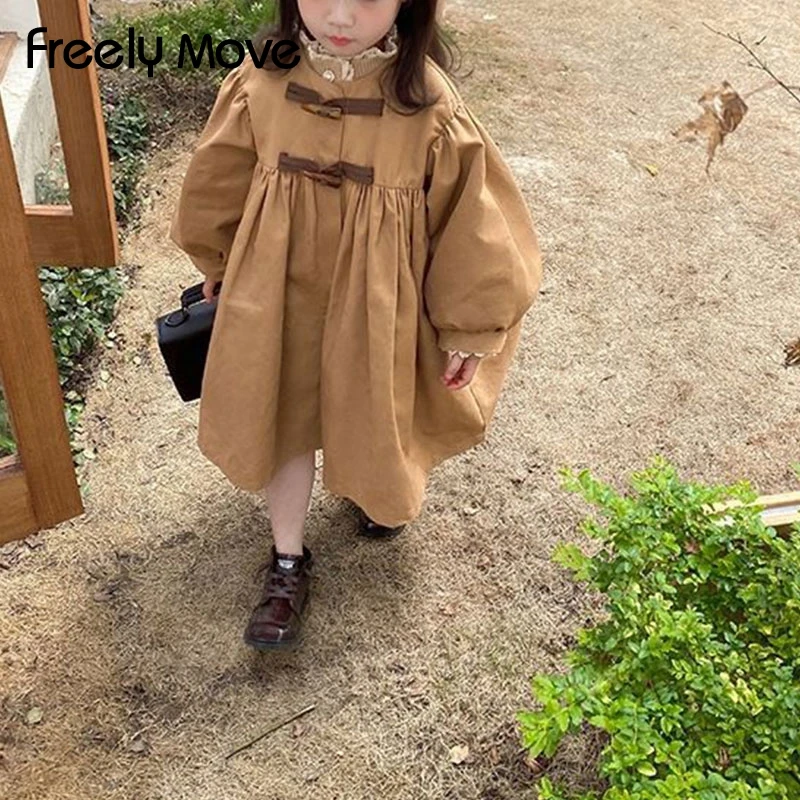 Freely Move 2022 Toddler Girls Clothes Autumn Spring Long Sleeve Fashion Trench Coats Thicken Cute Bow Children's Fashion Jacket