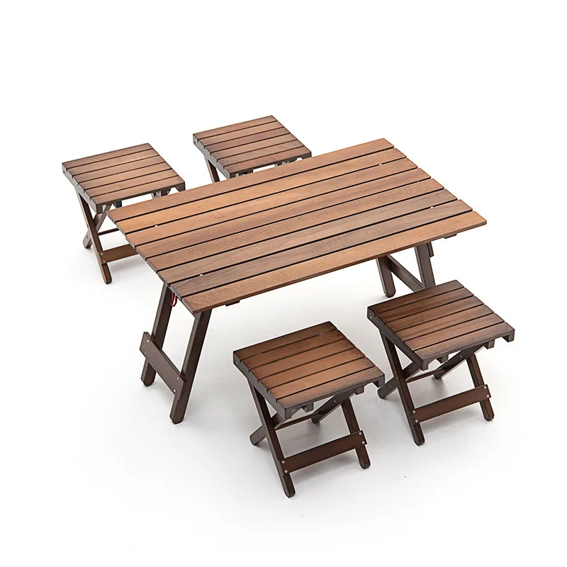 

Camping Table Stools Set Portable Solid Wood Table Garden Outdoor Folding Table with Chair Picnic Table