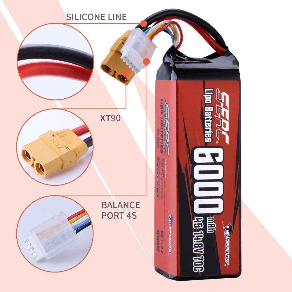 Sunpadow 6000 мАч 4S Lipo аккумулятор для 70C 14 8 В с разъемом XT90 радиоуправляемого