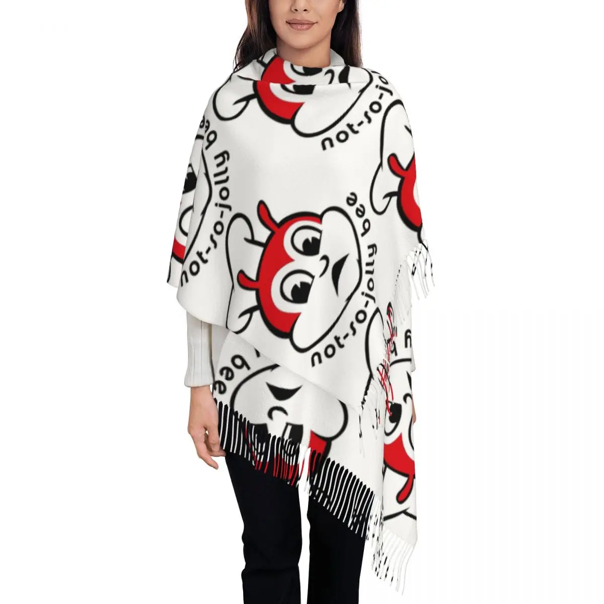 Not-So-Jolly Bee JOLLIBEE шарф с кисточками женские мягкие теплые шали и накидки большая