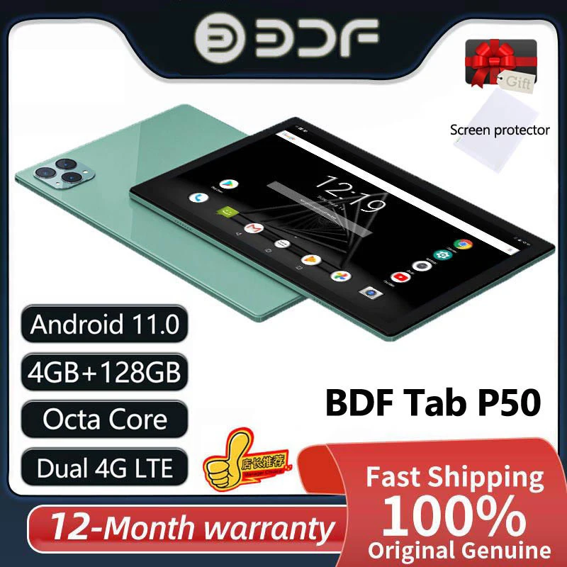 World Premiere BDF Tab P50 Pro 10.1 Inch Tablet Pc Octa Core 4GB 128GB Tablet Android 11.0 Google Play 4G Network Phone Pad 2022