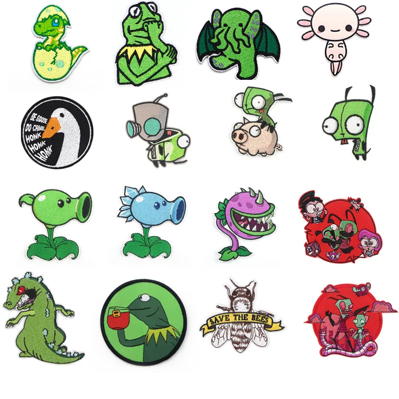 

Animal Dinosaur Frog Embroidered Cloth Stickers Patch Clothing Bag Hat Accessories Adhesive Irregular Cloth Stickers