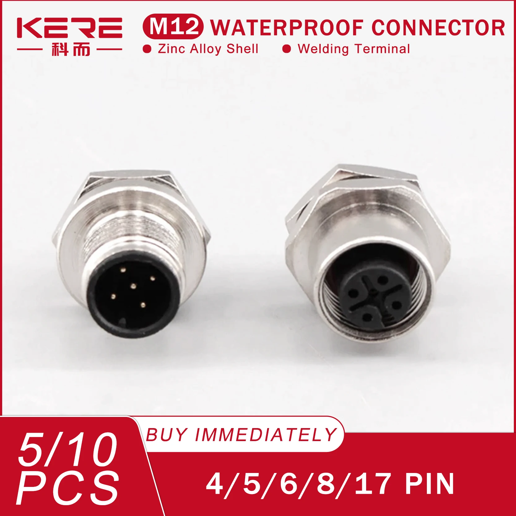 

KERE M12 Panel Back Mount Flange Socket Sensor Connector Waterproof Screw Threaded Coupling Male Female 3 4 5 6 8 17Pin