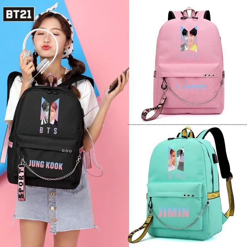 

Школьный рюкзак Bt21 Jin Suga J Hope Jimin V Jungkook Rap с рисунком, дорожный ранец для ноутбука с Usb-портом для зарядки, Аниме подарок