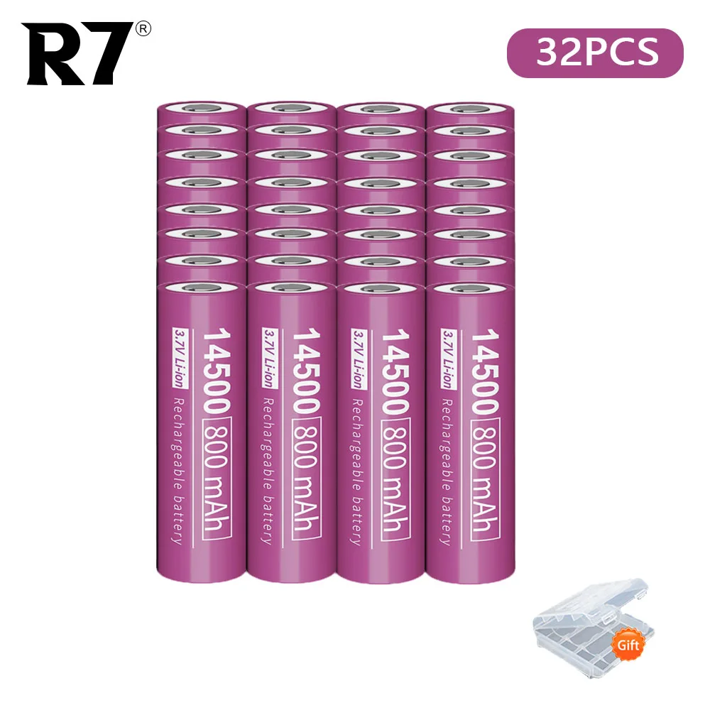 

R7 Brand 32pcs 14500 3.7v 800mAh batteries 14500 AA Lithium Rechargeable Battery for Led Flashlight Headlamps Torch Shave