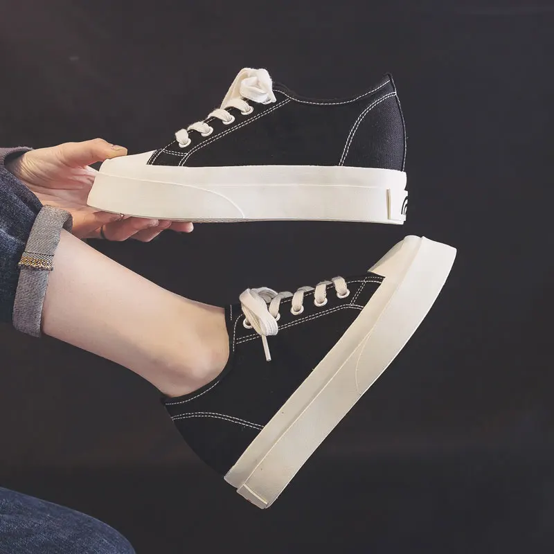 

2022 Summer New Style Thick-soled Inner-increasing 7.0cm Canvas Shoes Female Big Toe Shoes Trifle All-match Trendy Cloth Shoes