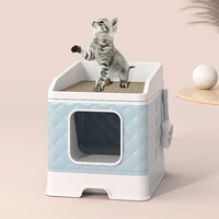 pet cat litter box fully enclosed anti splash cat toilet for cats two way with shovel scratcher large capacity cat litter tray