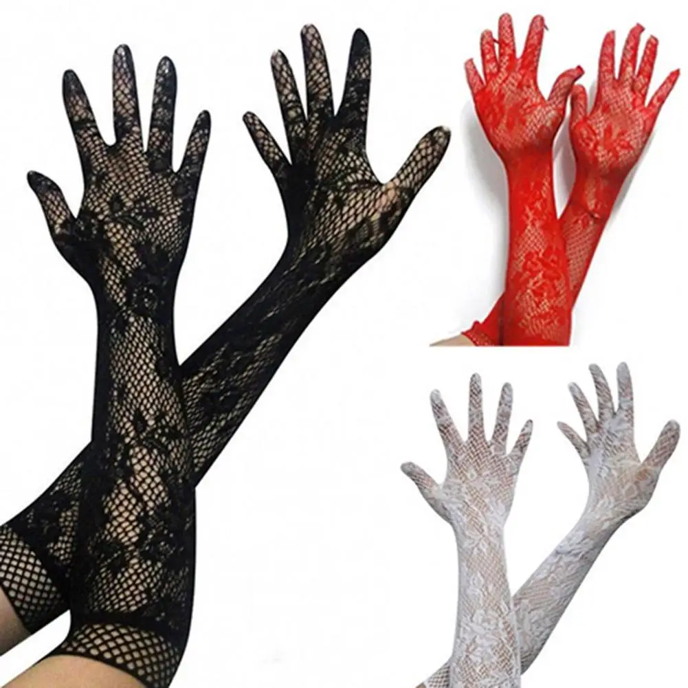 Vintage  Eye-catching Women Grace Lace Sexy Gloves Comfortable Lace Gloves Floral   for Party images - 6