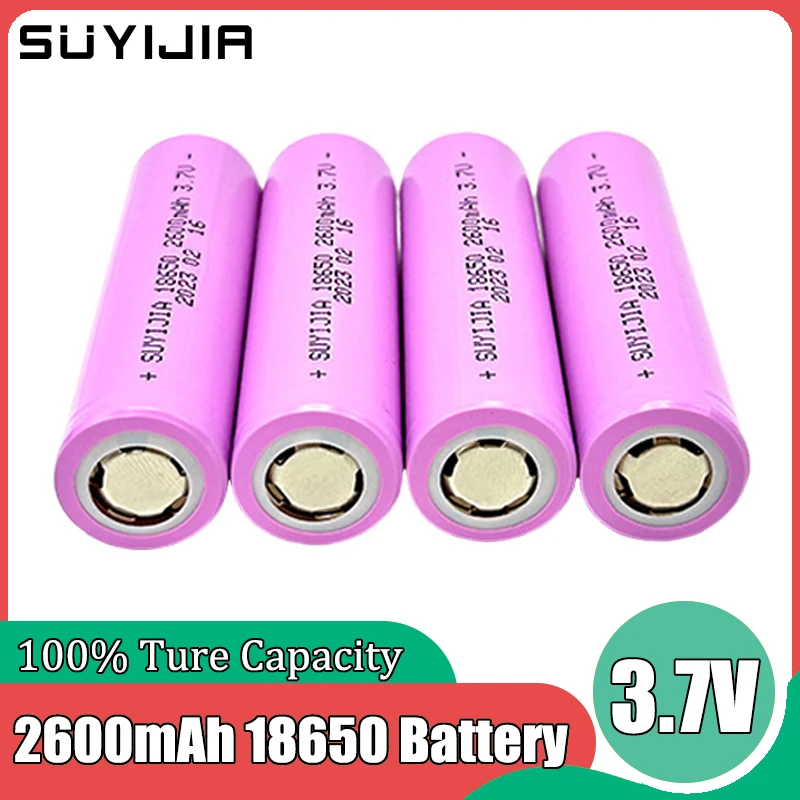 

Аккумуляторная батарея SUYIJIA 18650 3,7 в 2600 мАч, литий-ионная аккумуляторная батарея с реальной емкостью для яркой фотовспышки, Головной фонарь MP3