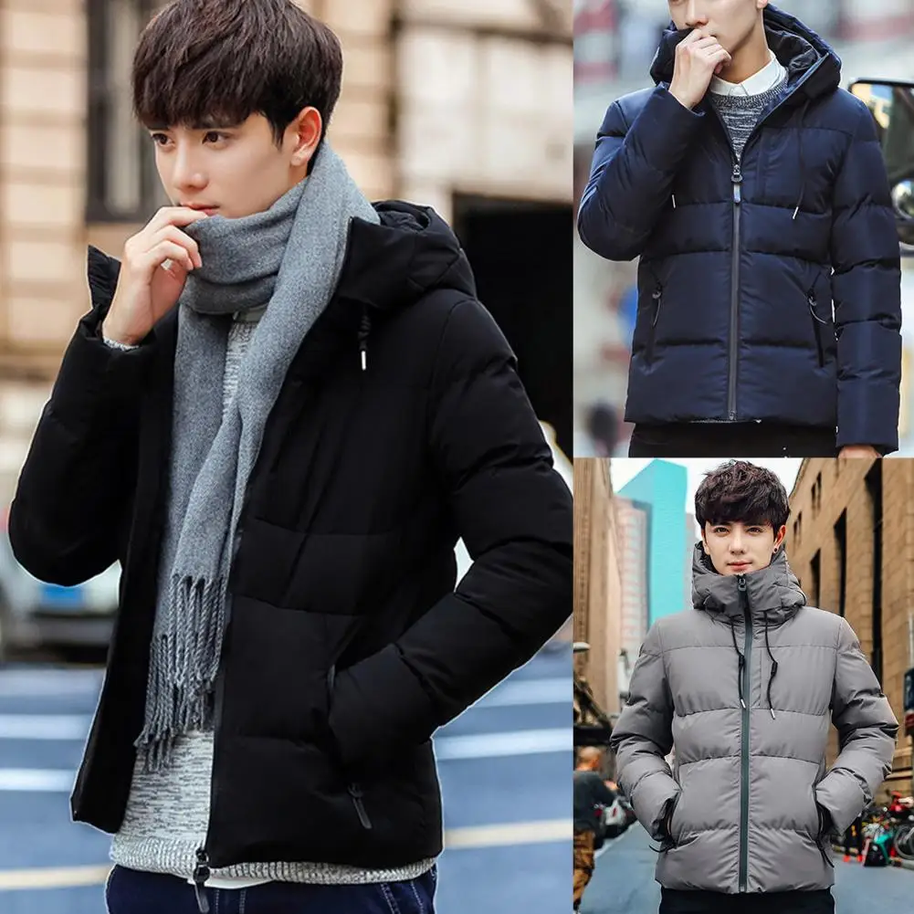 

Terrific Down Coat All Match Winter Jacket Solid Color Wear-resistant Men Coat Pockets
