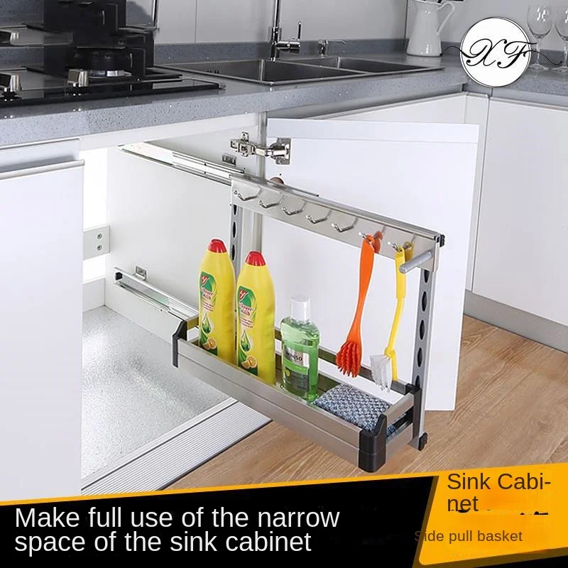 

Kitchen Cabinet Sink Cabinet Drop Basket Drawer Storage Basket Stainless Steel Tool Pull Basket Side Mount