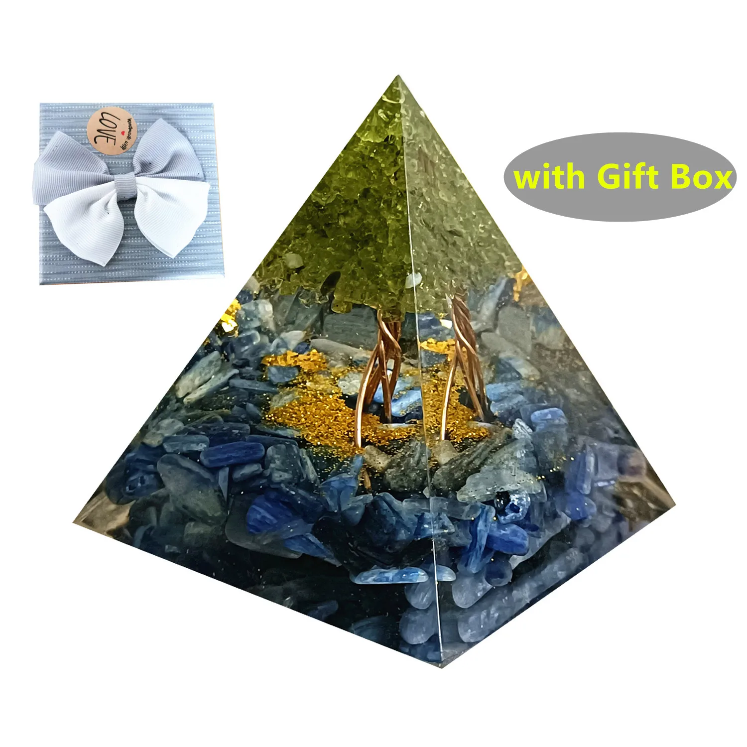 

Tree of Life Orgone Pyramid Energy Chakra Reiki Meditaiton Tool Peridot And Kyanite PTSD EMF Orgonite Pyramide