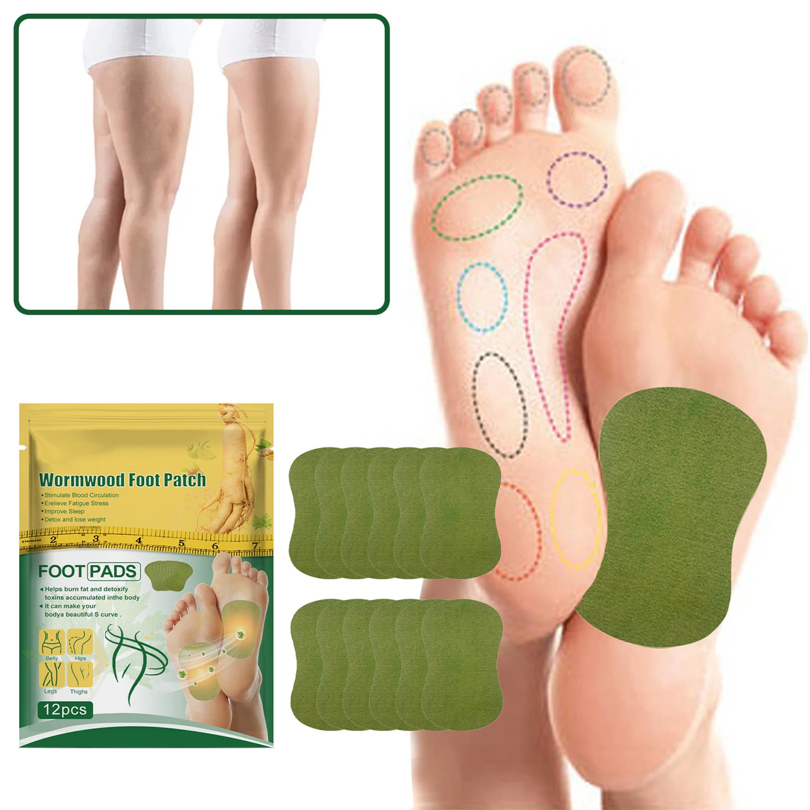 

12Pcs Wormwood Foot Patches Heel Fatigue Pain Relieving Plaster Relieve Stress Detoxification Help Sleeping Body Detox Pad