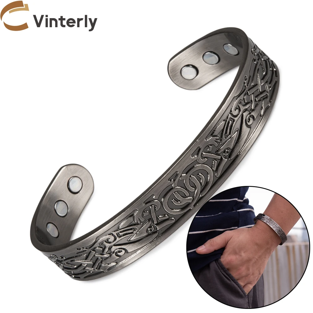 

Медные браслеты Vinterly, регулируемые браслеты с высоким магнитом викингов для женских черных винтажных ювелирных изделий с энергией здоровья
