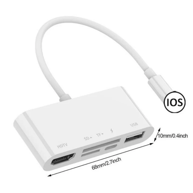 Lighting to HDMI-Compatible Adapter 2K 1080K TV USB Hub OTG Cable Charging Converter For iPhone 12 11 to SD TF Card Reader