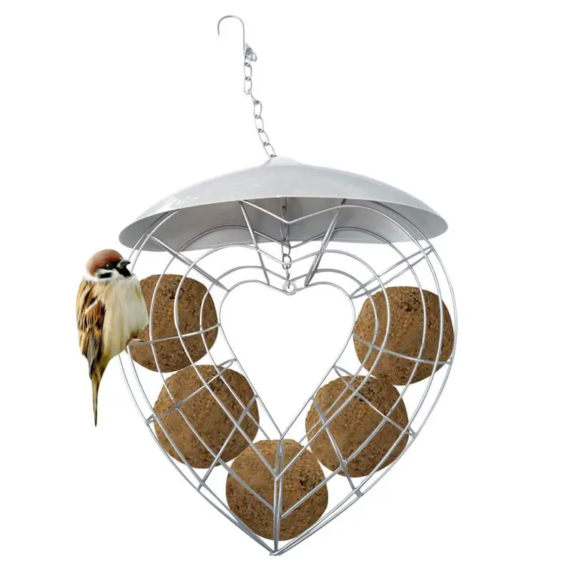 

Cute Bird Feeder Hanging Automatic Bird Feeding Tool Heart-Shaped Metal Carrying Bird Feeder For Outdoor Pet Bird Bracket