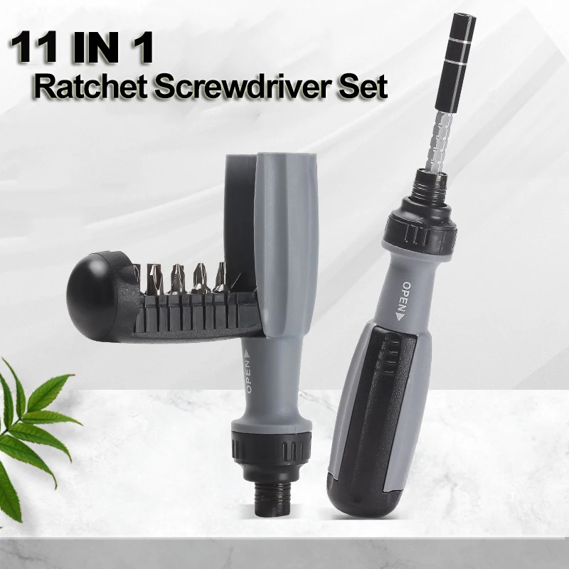 11 in 1 Ratchet Screwdriver CRV High Quality Steel Screw Drivers Length Adjustable Phillips Slotted Household Repair Tools