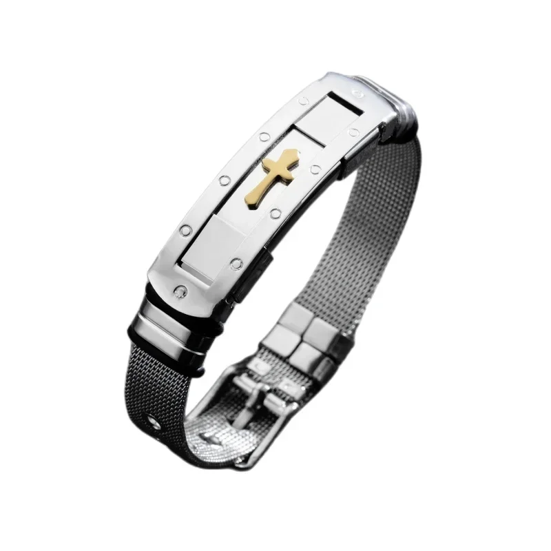 Мужской браслет из нержавеющей стали с крестом серебряного цвета аксессуар для