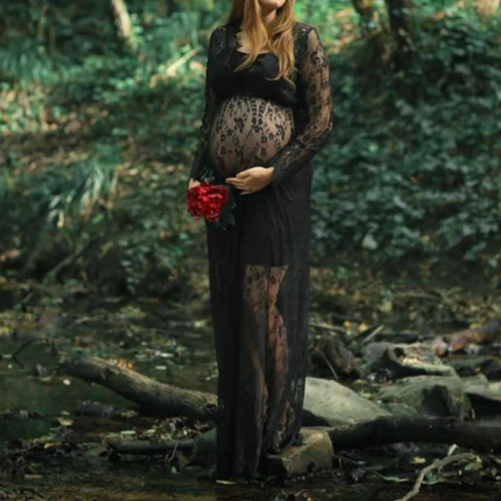 

Woman Girl Lace Flat Shoulder Loose Sexy Photography Gravida Mom Pregnant Maternity Dress Skirt Robe Clothes