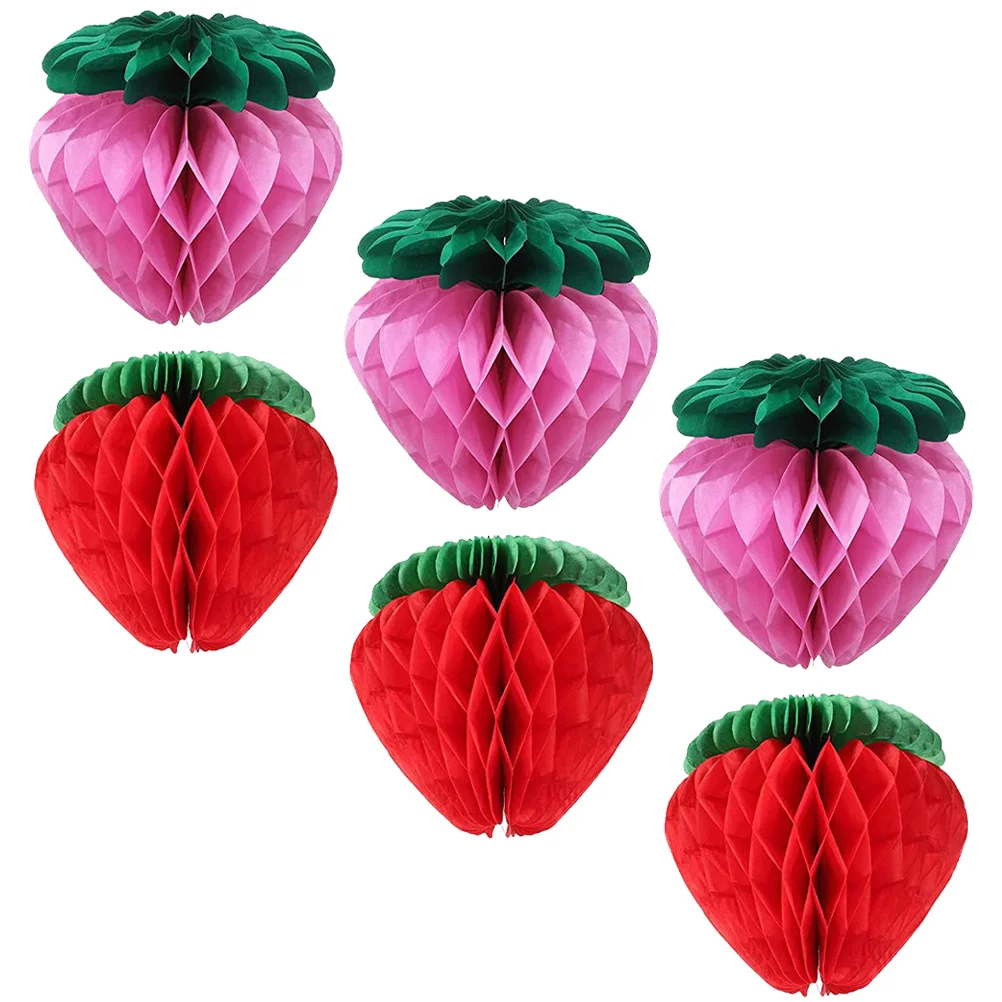 

6 Pcs Strawberry Lantern Plants Decor Party Favors Hanging Honeycomb Ball Paper Fruit Pendant Decorations Baby