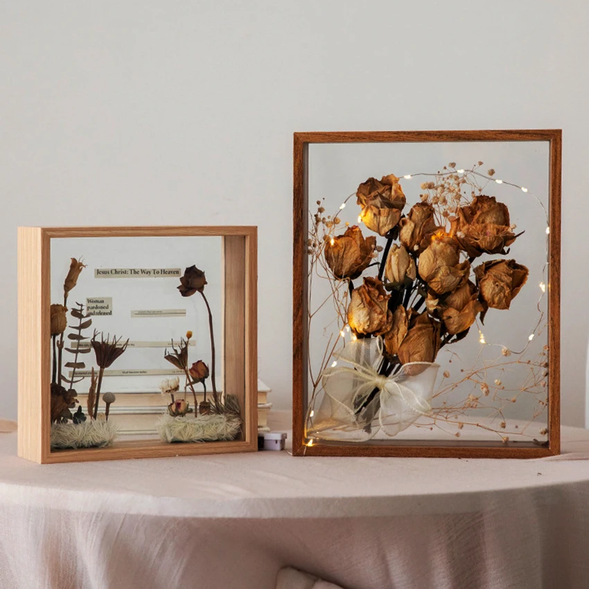 Marco de fotos de flores 3D, caja de sombra profunda de 4cm, caja de flores de exhibición de ramo, decoración de fiesta de boda, marcos de fotos de memoria