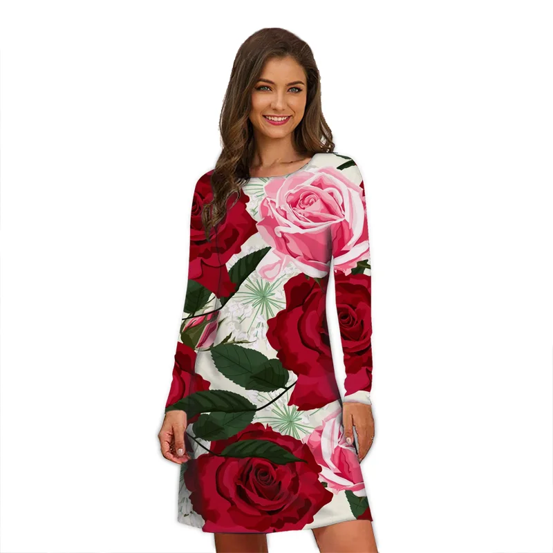 

2022 new long sleeve dress, women's 3D flower digital printing, new style on the shelf, fashionable street clothes in autumn