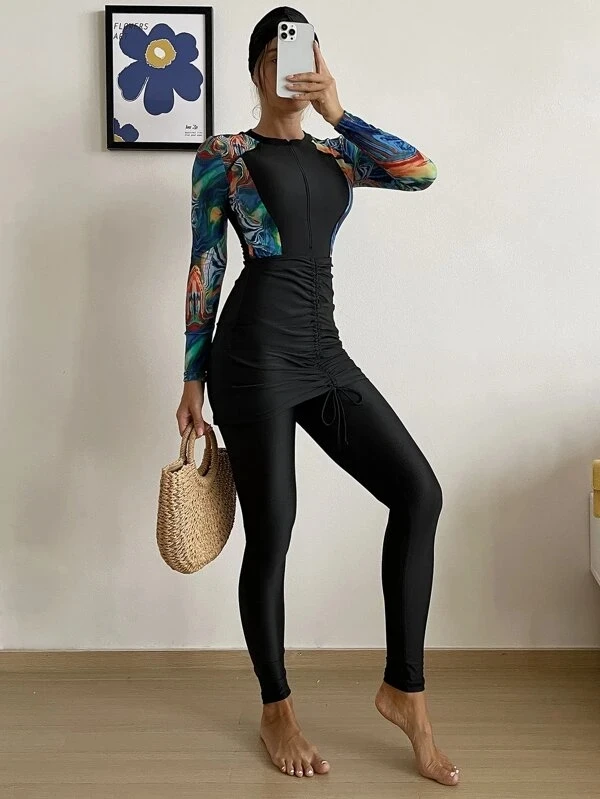 

Женский спортивный купальник, хиджаб, 4 комплекта: хиджаб, юбка, чашечки, молния спереди