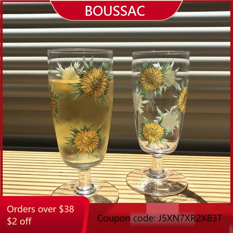 

Sunflower Glass Goblet Champagne Glass Red Wine Glass Retro Glass Crystal Cooking Wine Glass Sunflower Drink Glass Whiskey Glass