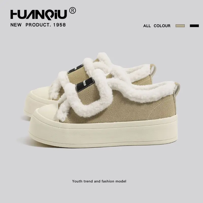 

New Women's Winter Extra Fleece Ankle Boots Adjustable Board Shoes Designer Lamb Fur Fur Warm Bread Cotton Shoes Platform Boots