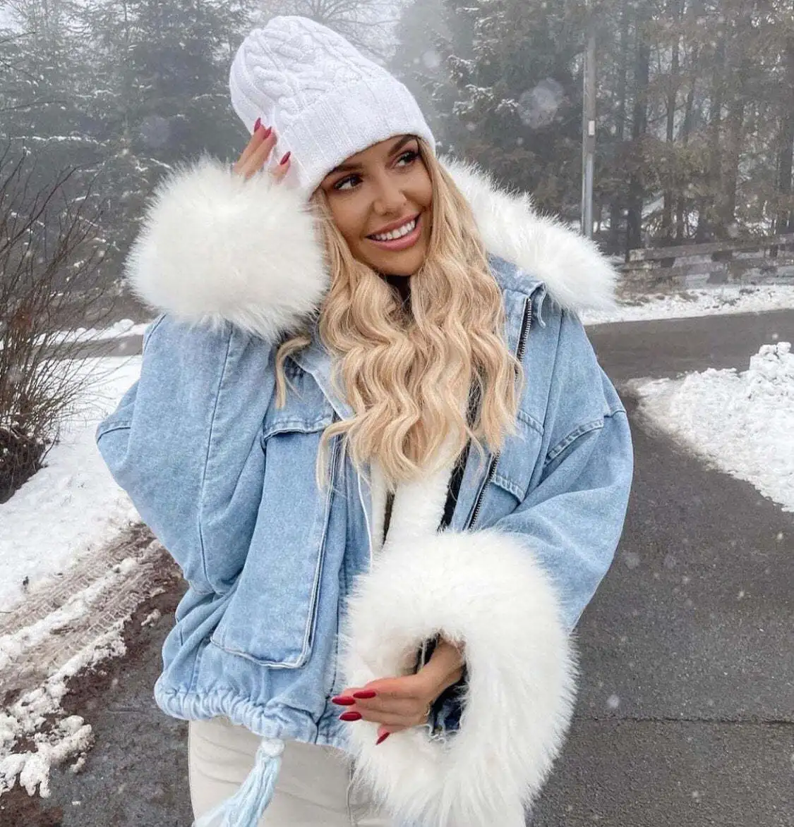 

Denim Plush Jacket Autumn Winter Fashion High Street Detachable Faux Fur Warm Thicken Fleece Casual Loose Pocket Jean Coats 2022