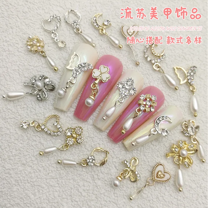 

10pcs 3D Tassel Luxury Nail Art Jewelry Charm New Alloy Rhinestone Love Moon Nail Dangle Ornament Nails Accessories For Manicure