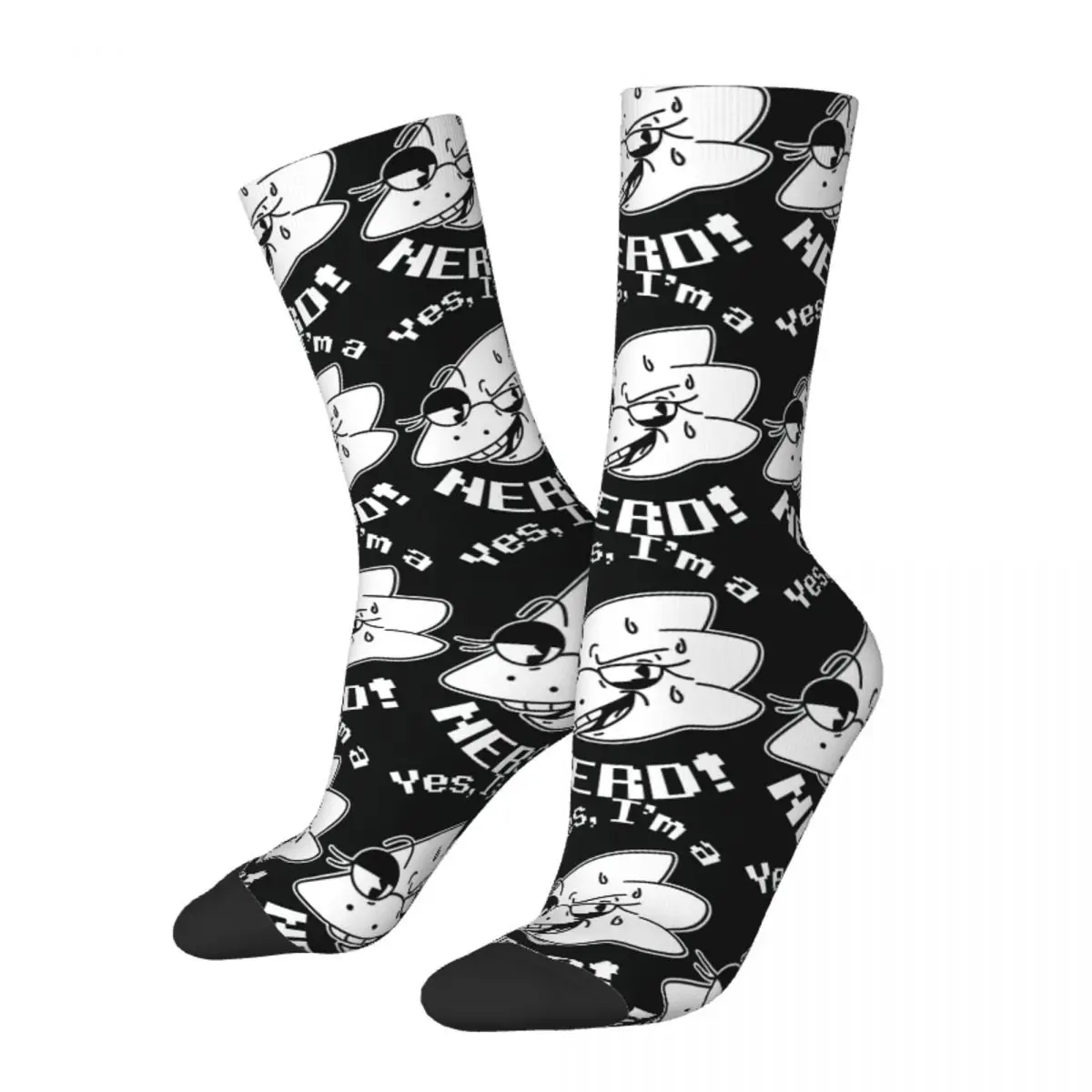 

Hip Hop Vintage Alphys Black And White Crazy Men's Socks Unisex Deltarune Game Kris Susie Ralsei Game Harajuku Pattern Printed