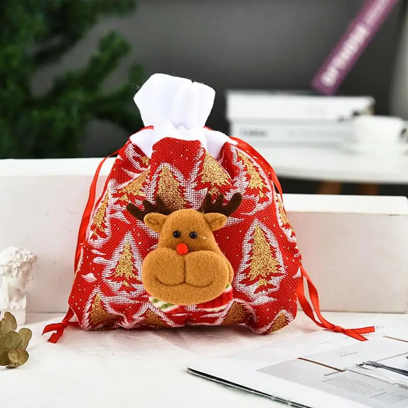 

Christmas Candy Bag 3 Pieces Christmas Santa Snowman Reindeer Drawstring Bags Christmas Party Favors Linen Goody Fillers Gift