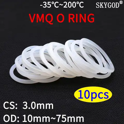 Белое уплотнительное кольцо VMQ, CS 3 мм, OD 10 ~ 100 мм, силиконовые уплотнительные кольца для пищевых продуктов, силиконовое кольцо, высокотемпера...