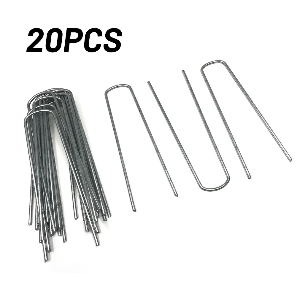 20pcs Garden Greening Tent Pegs Galvanised Metal Ground Gazebo Camping Tarpaulin Hooks U-shaped Ground Nail